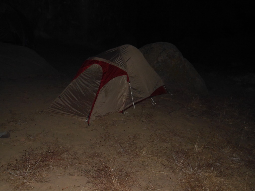 Setting up tents in the dark