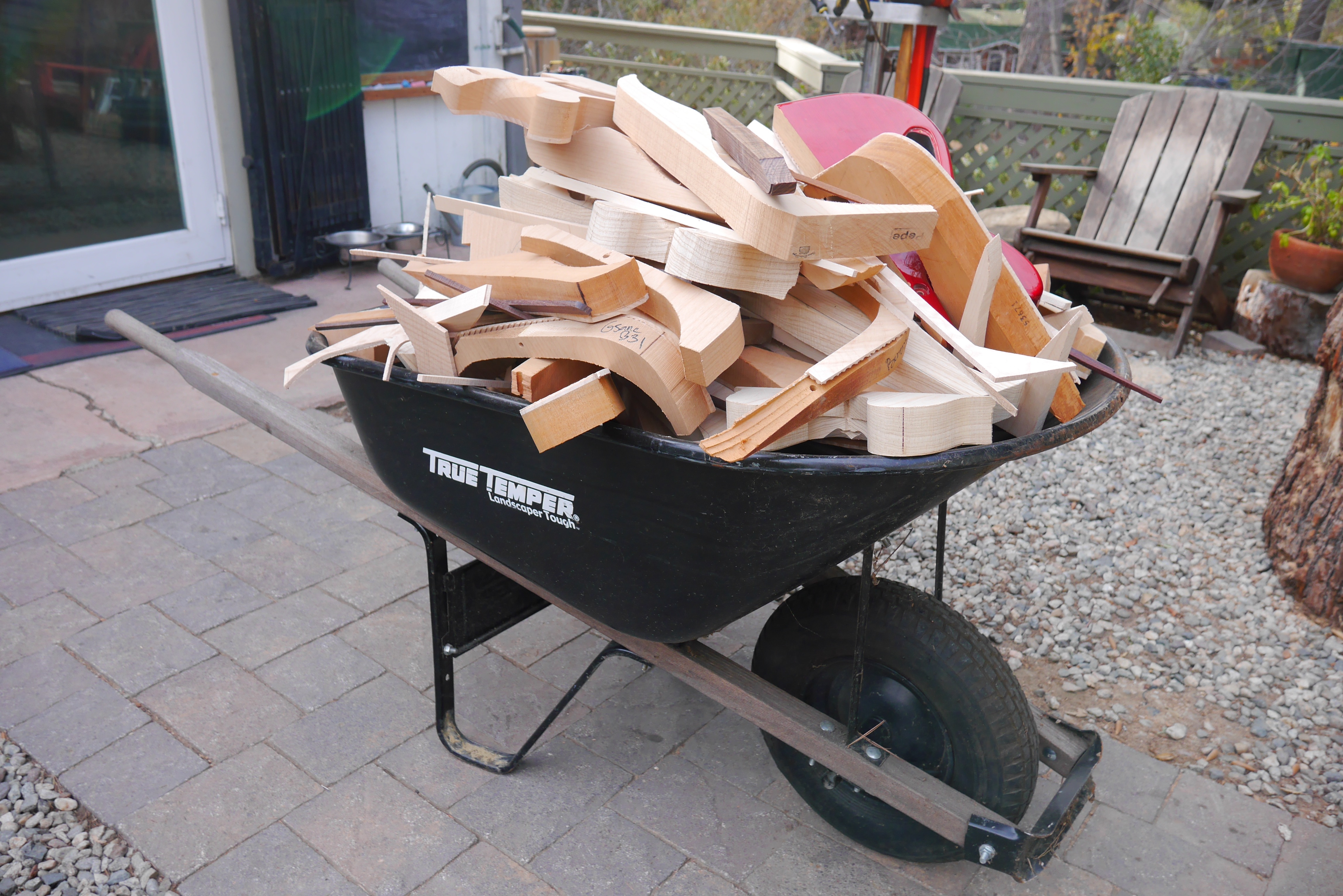Danny has been dropping off guitar wood scraps and we have been recycling the wood.